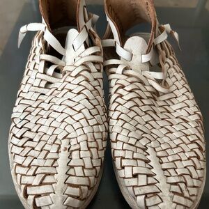 Free People White and Brown Woven Loafers